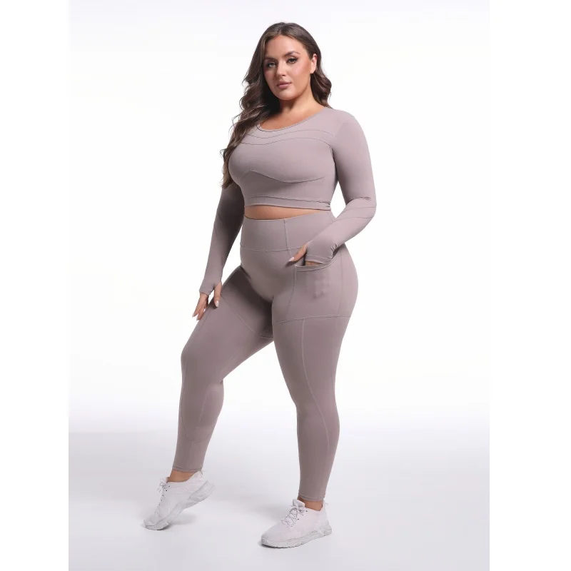 product odm plus size quick dry running jackets long sleeve yoga sets outdoor fitness gym training lady fitness yoga pants with pocket-61