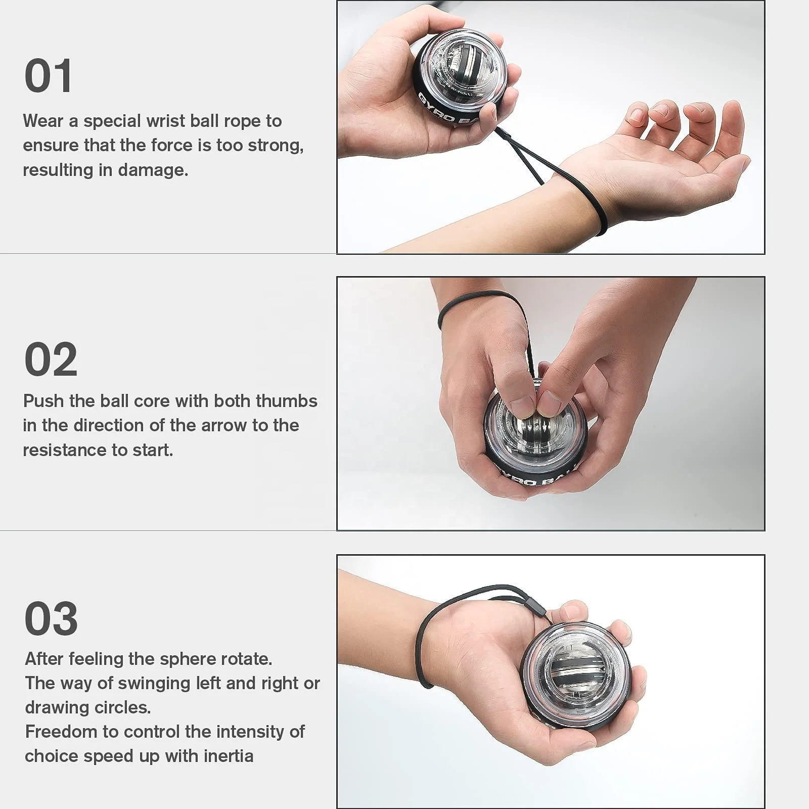 Custom Logo Gyro Wrist Exerciser LED Gyroscopic Autostart Range Power Wrist Metal Exercise Gyro Power Ball Wrist Ball