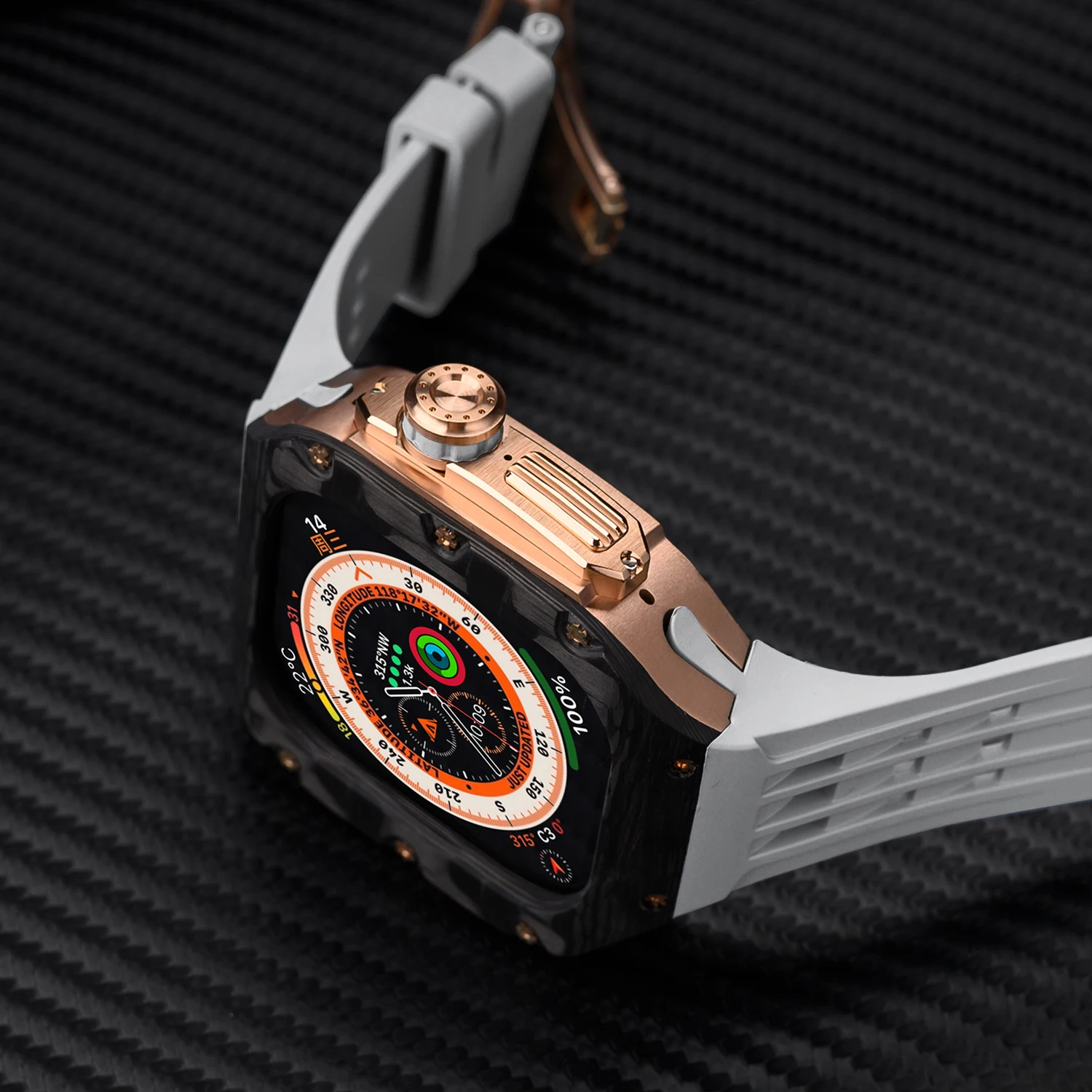 Luxury 49mm Modification Kit for Apple Watch Ultra 49mm Carbon Fiber Case With Fluororubber Band for apple Watch ultra 49MM Band