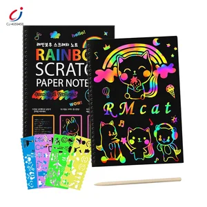 Chengji Customized Black Printing rainbow Scratch Paper Book Art Creation Magic Coloring Scratch Art Drawings Books for Kids