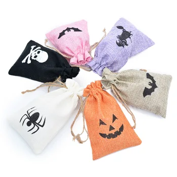 Small Hemp Pouch Wholesale Custom Logo Halloween Jute Burlap Drawstring Bag for Gift Candy