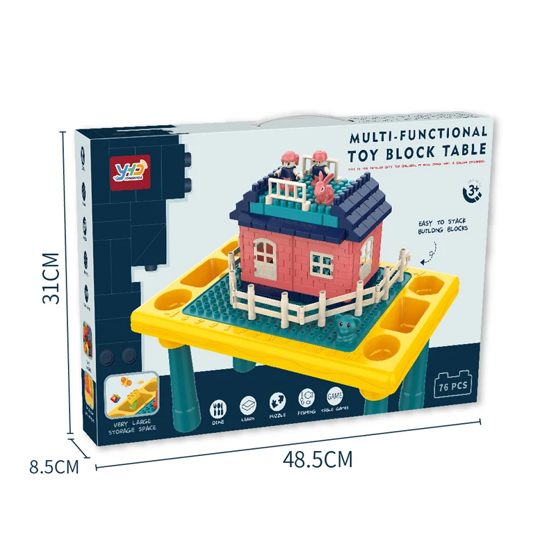 76pcs Plastic Large Particle Building Block Table Toys Set DIY Assembly Kindergarten Play Game Desk