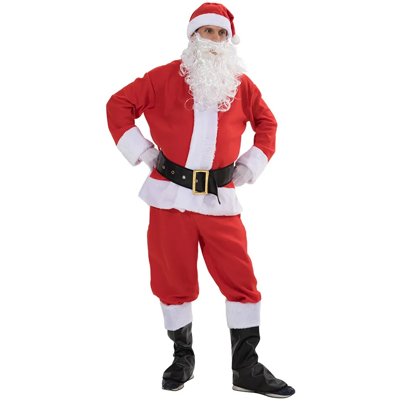 Костюм Санта Клауса, костюм из семи предметов для праздничной атмосферы, зимняя одежда для взрослых с Санта Клаусом на Рождество