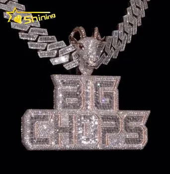 Custom Luxury Hip Hop Jewelry 925 Sterling Silver3D Letter Iced Out Soild VVS Moissanite Diamond Pendant Necklace