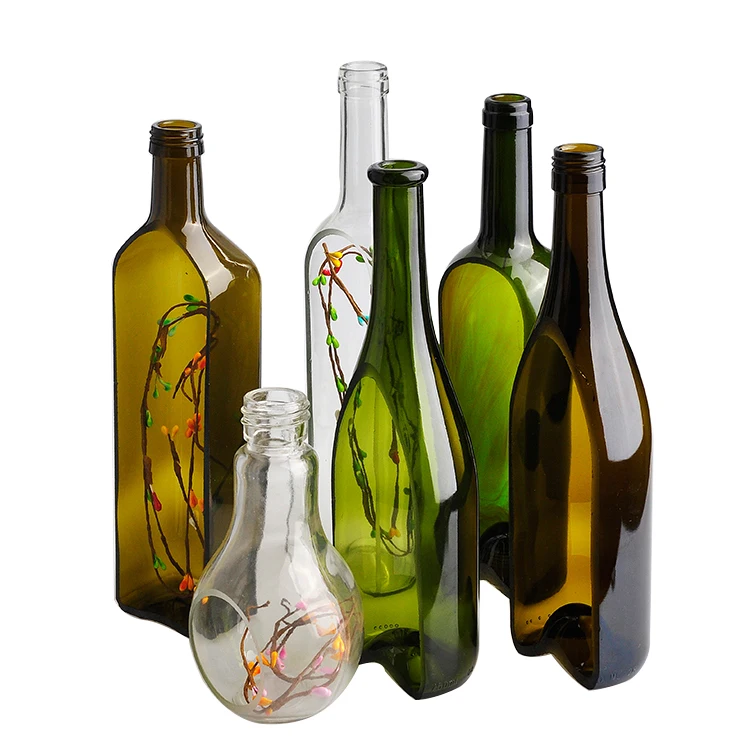 Colors Recycled Half Glass Wine Bottles Cut Empty Wine Bottles for  Decoration Candle Jars for Weddings