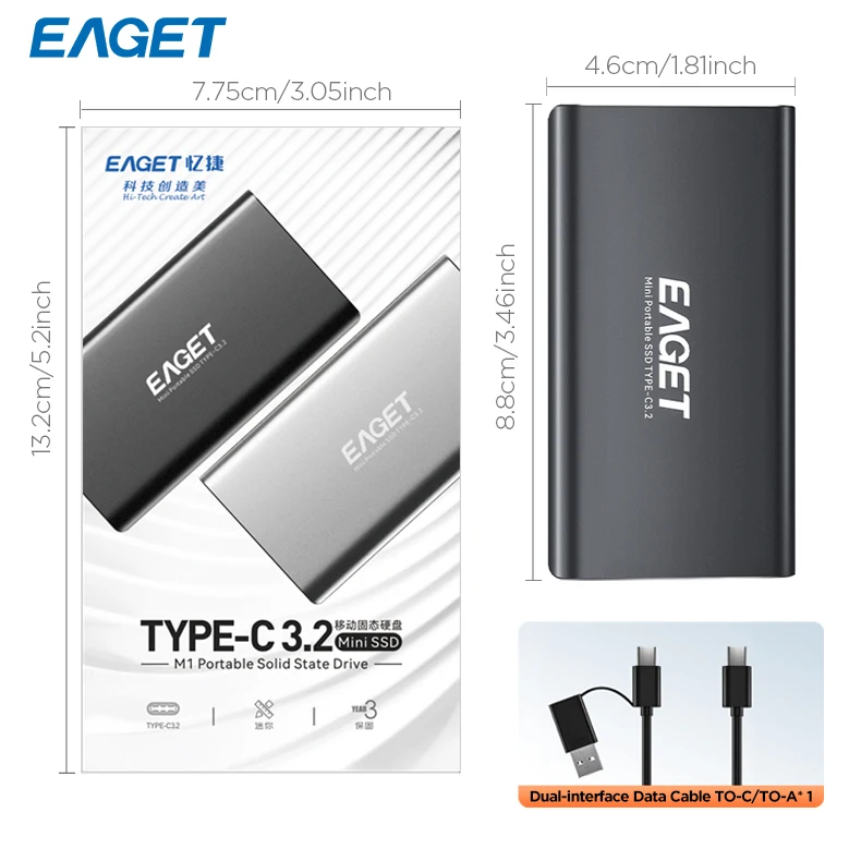 Eaget M1 Ssd 128gb/256gb/512gb/1tb External Solid State Hard Drive Usb3 ...
