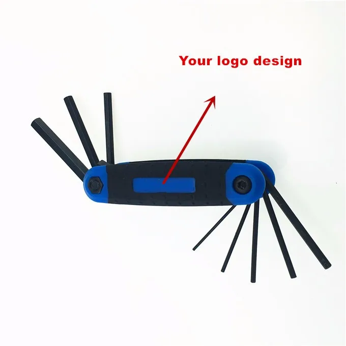 Portable Folding Hex Key Wrench Tool Set 9 Standard Sizes Metric Sizes and 8 Sizes Chamfered Ends Rubberized Grip