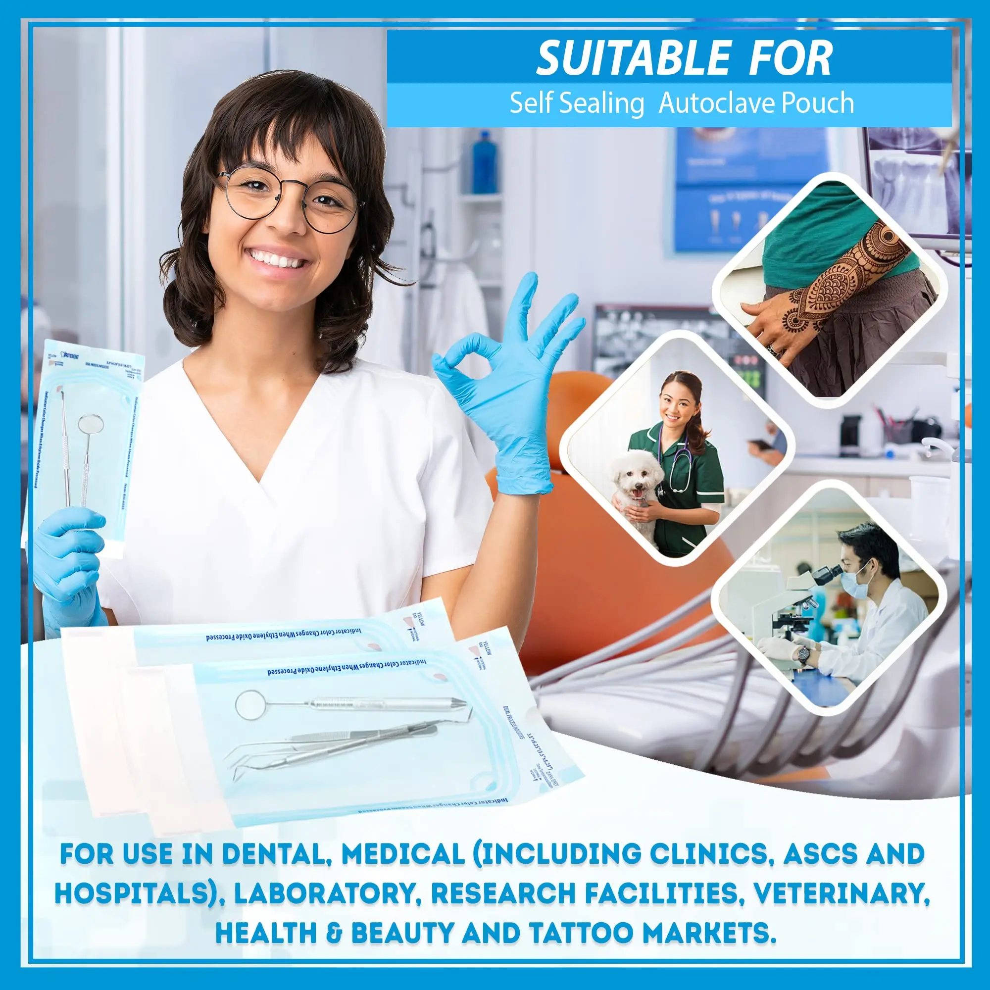 thumbnail image 2 of OneMed Sterilization Pouches - 2000 Total (10 Boxes Of 200) 3.5x10 Inch Self-Seal Pouches For Dental/Tattoo 2 of 5