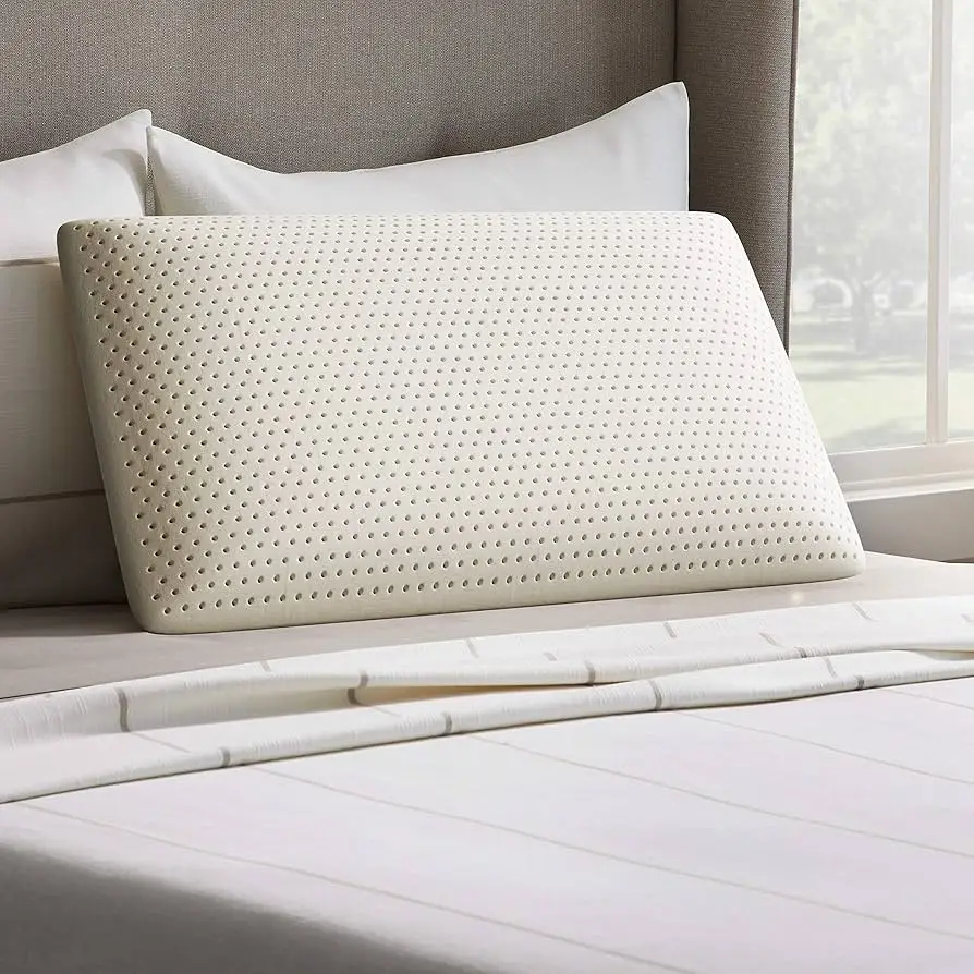 High Quality Talalay 100% Natural Latex Pillow - Mid-Loft - Medium Plush Feel- Removable Cotton Cover, Dorm Room Essentials