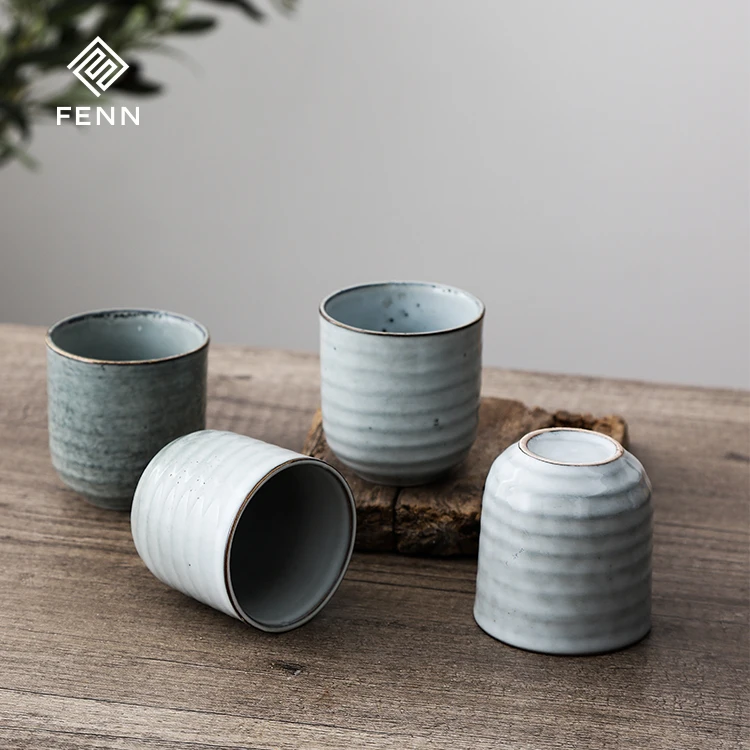 FENN fancy dusty fambe effect vintage yunomi tea cups  handleless 7oz ceramic cup for vending