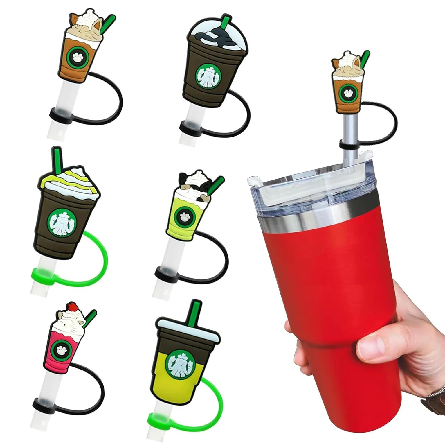 Silicone PVC Reusable Drinking Splash Proof Straw Covers Cap Lids Star Bucks Straw Topper for Tumbles Cups Accessories