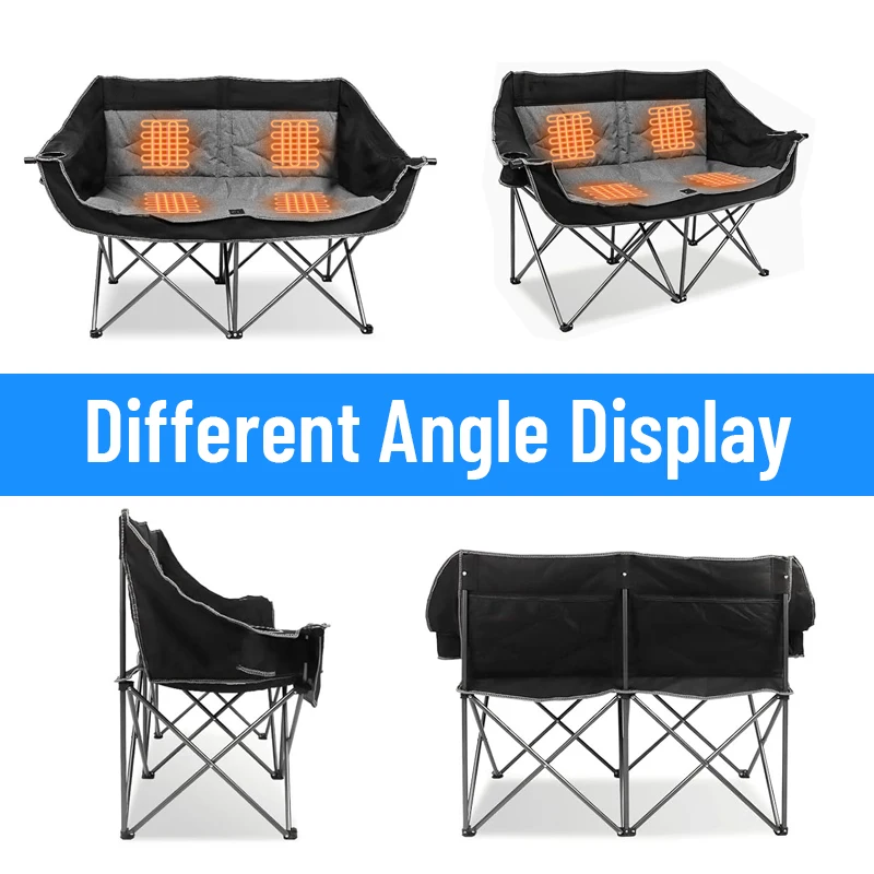 Factory Custom Portable Couple Heated Double Seat Outdoor Furniture Leisure Luxury Lazy Folding Camping Garden Beach Chairs