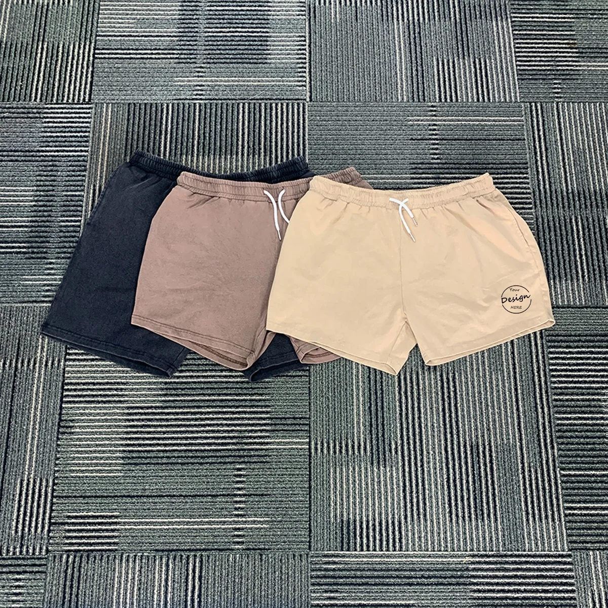 JL1029Z Cotton Vintage Acid Wash Bleach Shorts French Terry Sweat Shorts Pants Blank Streetwear Shorts for Men