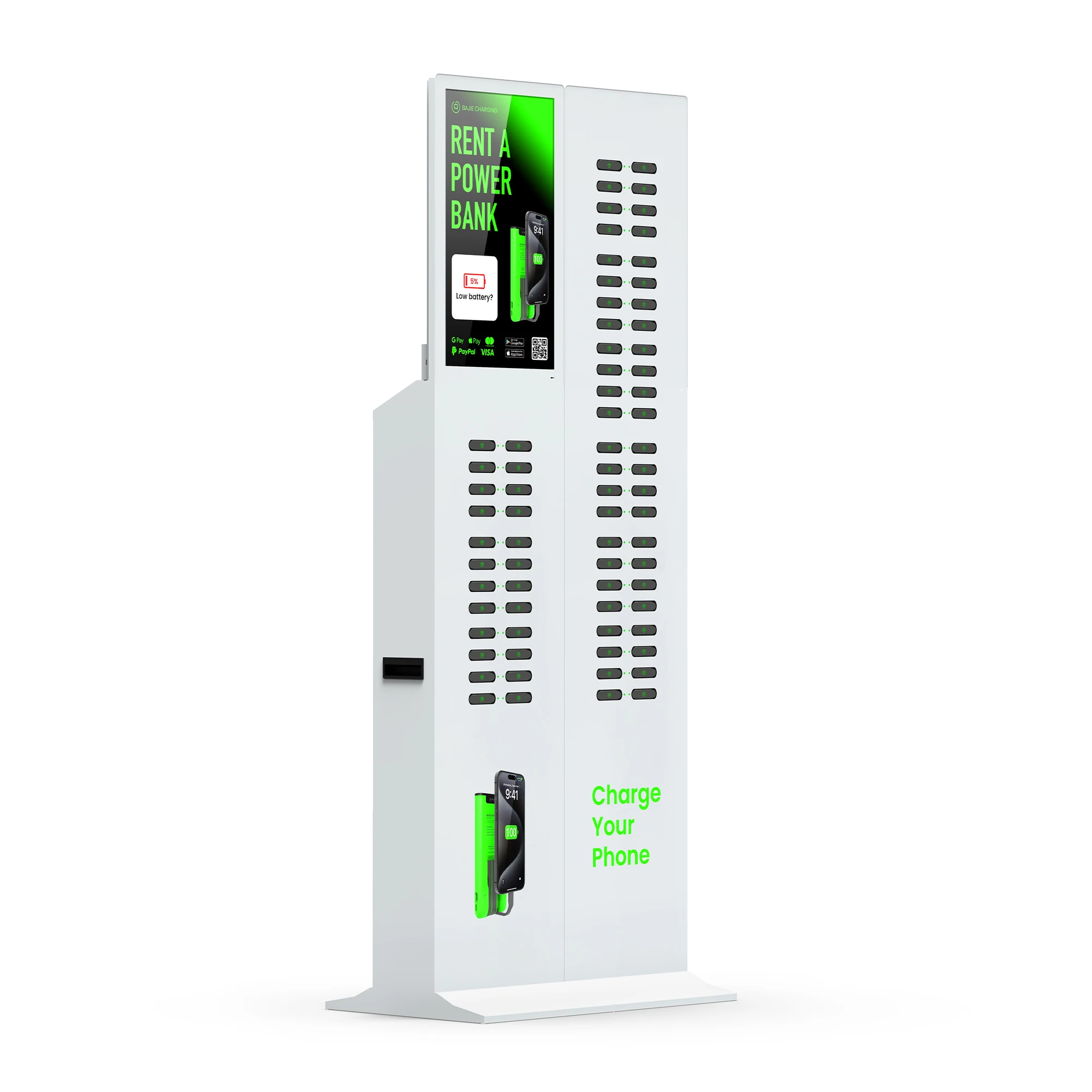 72 Slots Fast Charging Self-Service Term Machine Sharing Rental Station 23.8" Screen Rent Mobile Phone Shared Powerbank Kiosk
