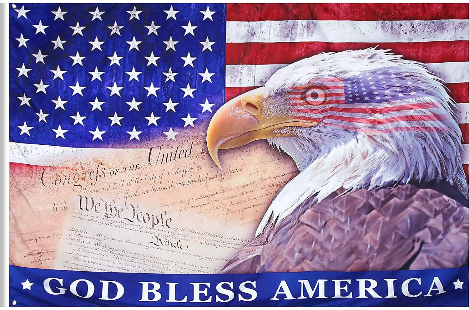 Bald Eagle American Flag 3x5 Feet, with Brass Grommet Double