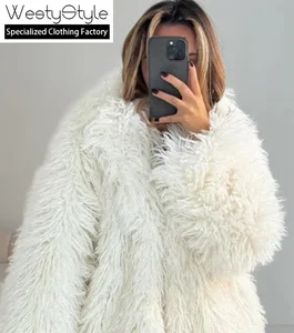 European and American Woven Sheep Fur Long Button Lapel Fashion Fluffy Plush Winter Trench Coat for Women