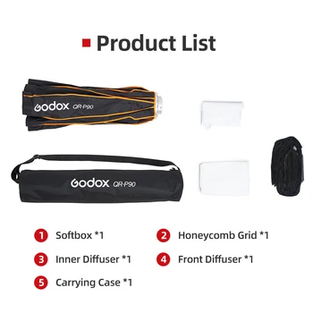 Godox QR-P120 120cm  Deep Parabolic Softbox+ Honeycomb Grid for Bowens Mount Studio Flash product image