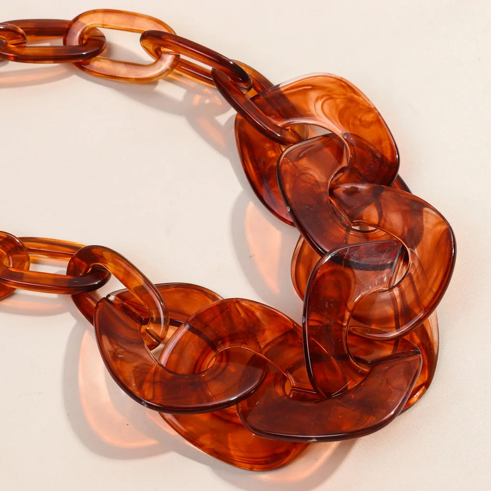 Bohemian New Exaggerated Resin Tortoiseshell Chain Collar Emerald Amber  Marble Natural Stone Chunky Choker Necklace for Women