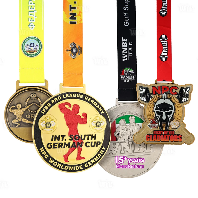 Fábrica de Medalhas Personalizadas de Alta Qualidade de Musculação com Fitas, Medalha Metálica em Liga de Zinco para Fitness e Competições Esportivas, Crie Sua Própria Medalha 3D