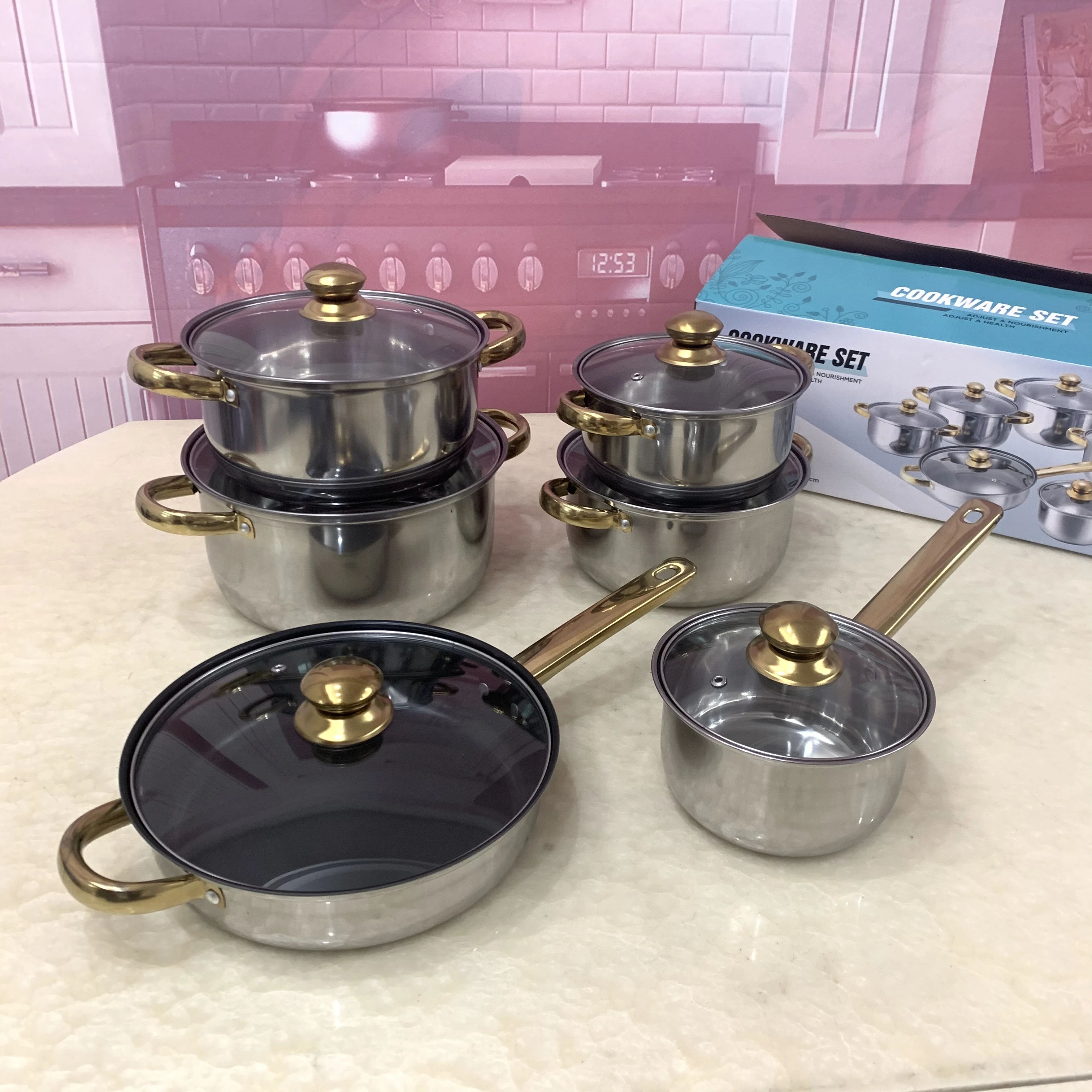 Newest Promotion Cooking Pot Set Stainless Steel Cookware 12pcs Kitchen Cookware Sets