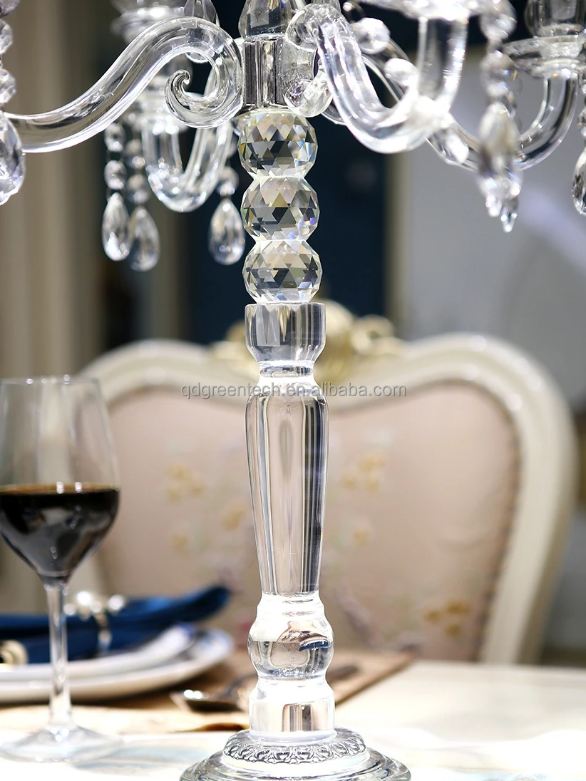 J117 High Quality 5 Arm Crystal Candle Holder Hurricane Style Tall