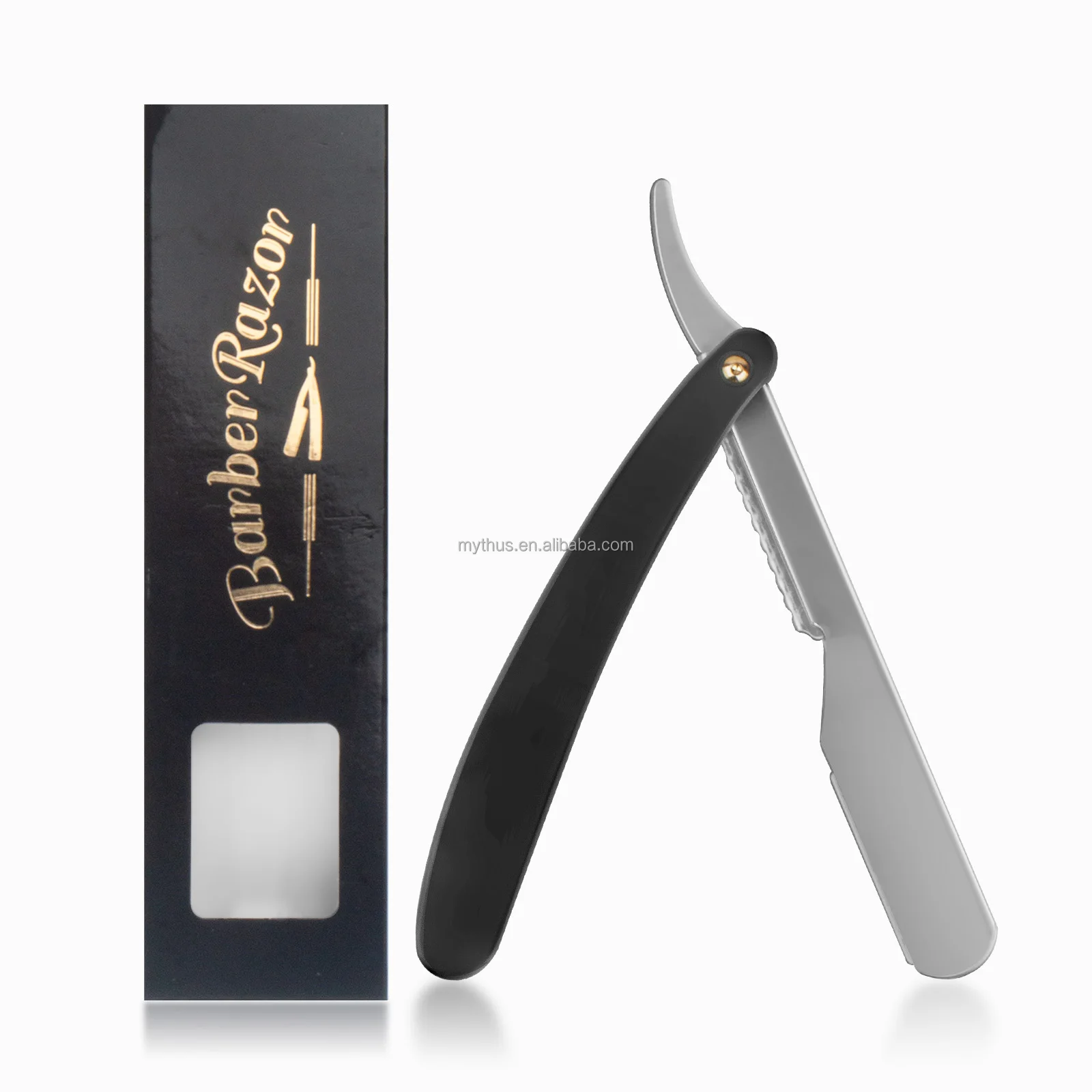 thumbnail interactive-video image 1 of Medentra Barber Straight Razor – Black Plastic Handle, Replaceable Blades, 10-Pack Blades Included 1 of 2