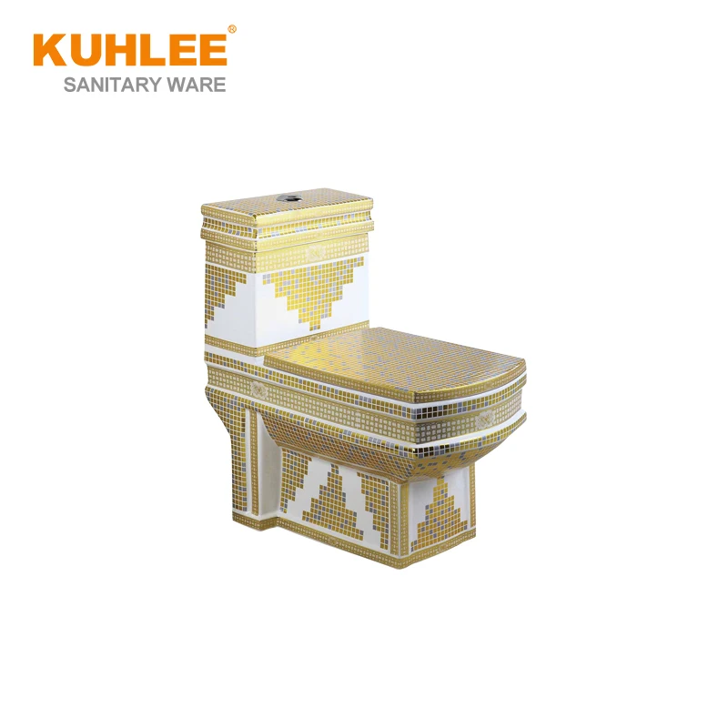 Direct Selling Golden Decoration Toilet Ceramic Sanitary Ware Washdown One Piece Bathroom Furniture High End Toilet Sets
