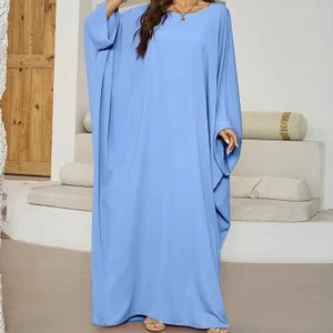 Wholesale Middle East Muslim Simple Solid Color New Women Robe Round Neck Loose Dress