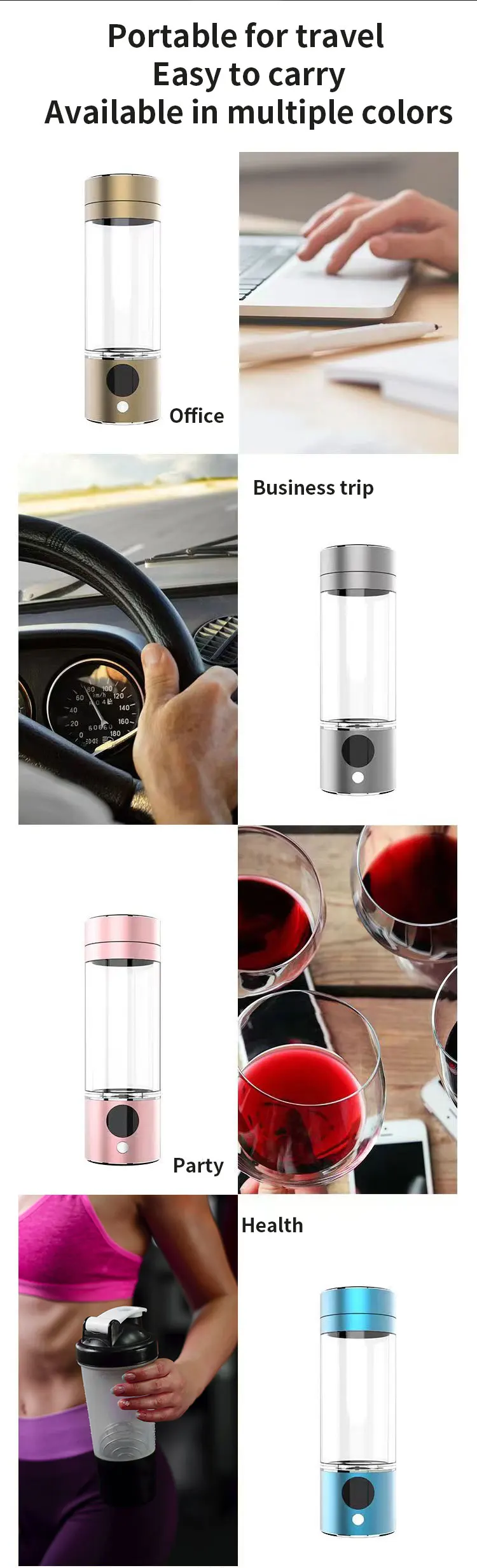 Magnetic Charging Port Hydrogen Water Generator 280Ml Hydrogen Water Bottle Hydrogen Rich Water Glass Health Cup Home Travel