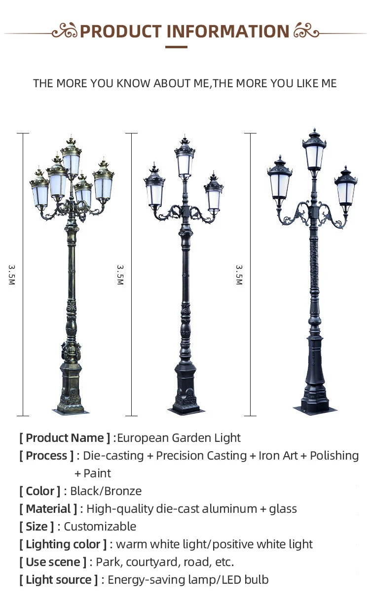Professional manufacturer outdoor antique cast iron solar street post lamp led garden pole pillar light