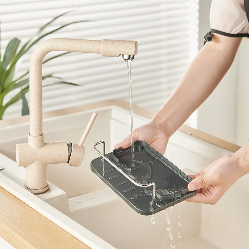 3-in-1 Sponge Holder Drainer Drying Rack for Kitchen Hardware Sink Caddy with Soap Dispenser