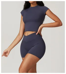 Women's Customizable Sportswear Loose Fit Breathable Yoga Top Short Sleeves Running Sweat-Wicking Made Sustainable Spandex