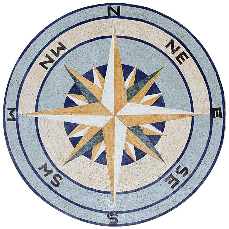 Nature Colors Marble Stone Handmade Compass Mosaic Medallion  Mesh Backing