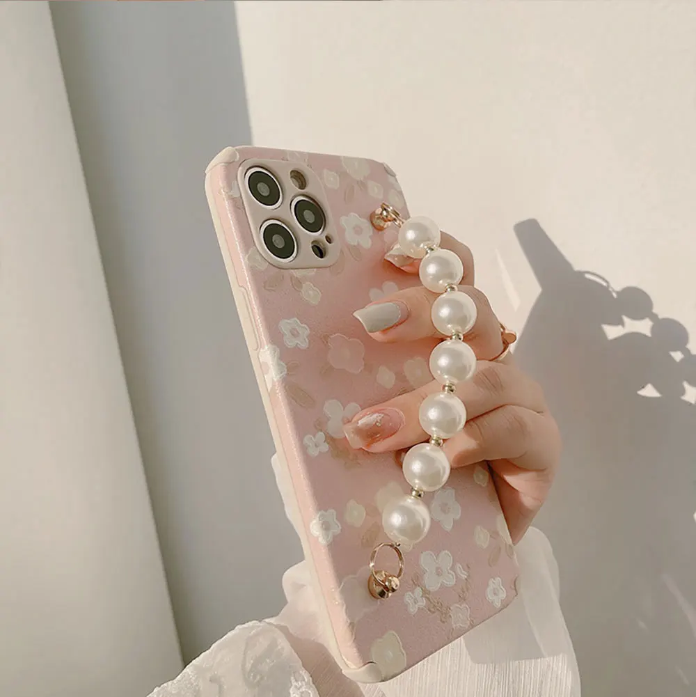 Chain Phone Case For Iphone X 7 8 10 11 12 13 14 15 Max Pro Plus Crossbody Oil Painting Flower Pearl Sjk180 Laudtec manufacture