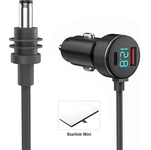 Cigarette Lighter to Starlink DC5521 Type USB C a Fast Charging Extension Cord for RV Car Power Supply LED Voltage Display