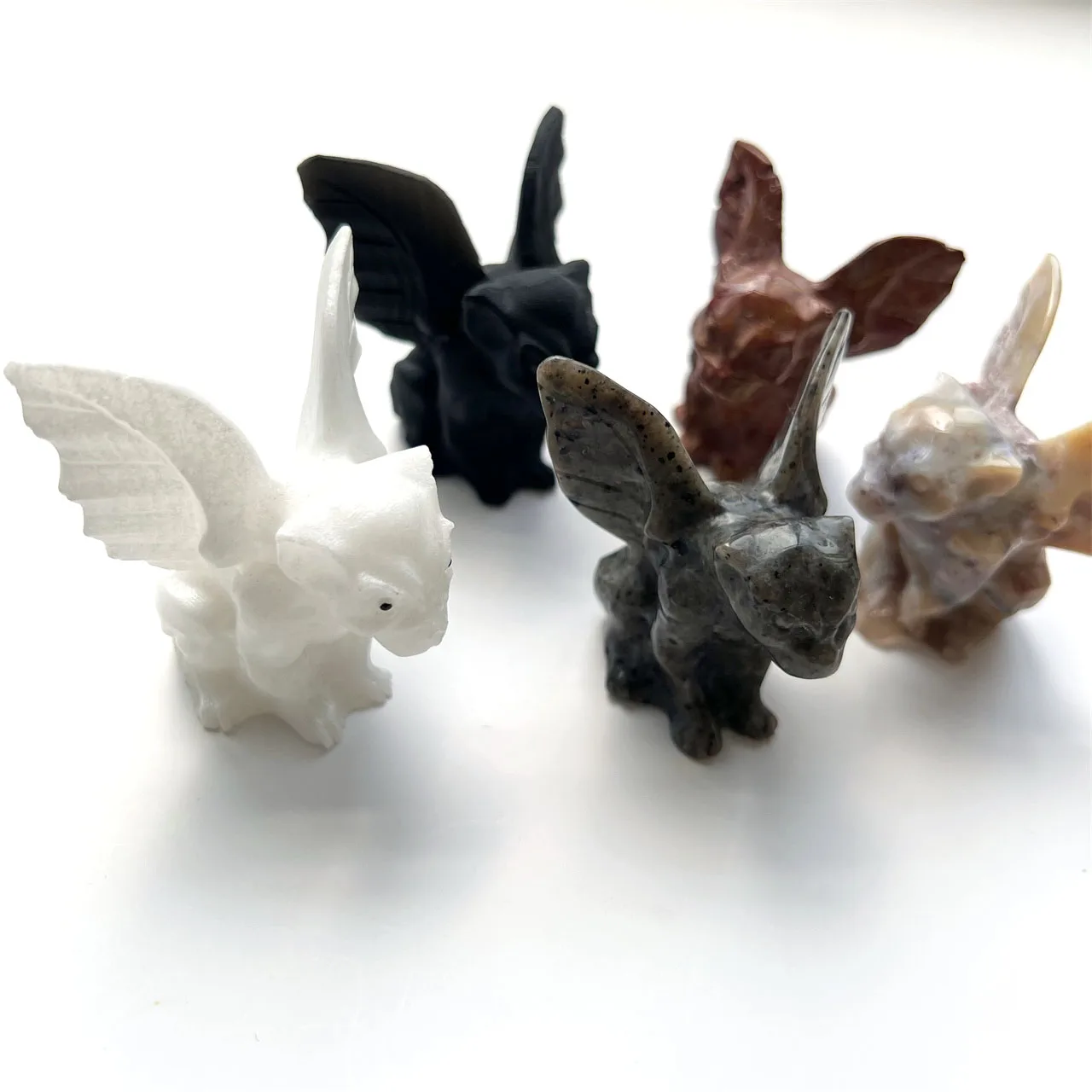 Wholesale Natural Crystal Stone Gargoyle  Carving Craft Ocean Jasper Black Obsidian Quartz Gargoyle