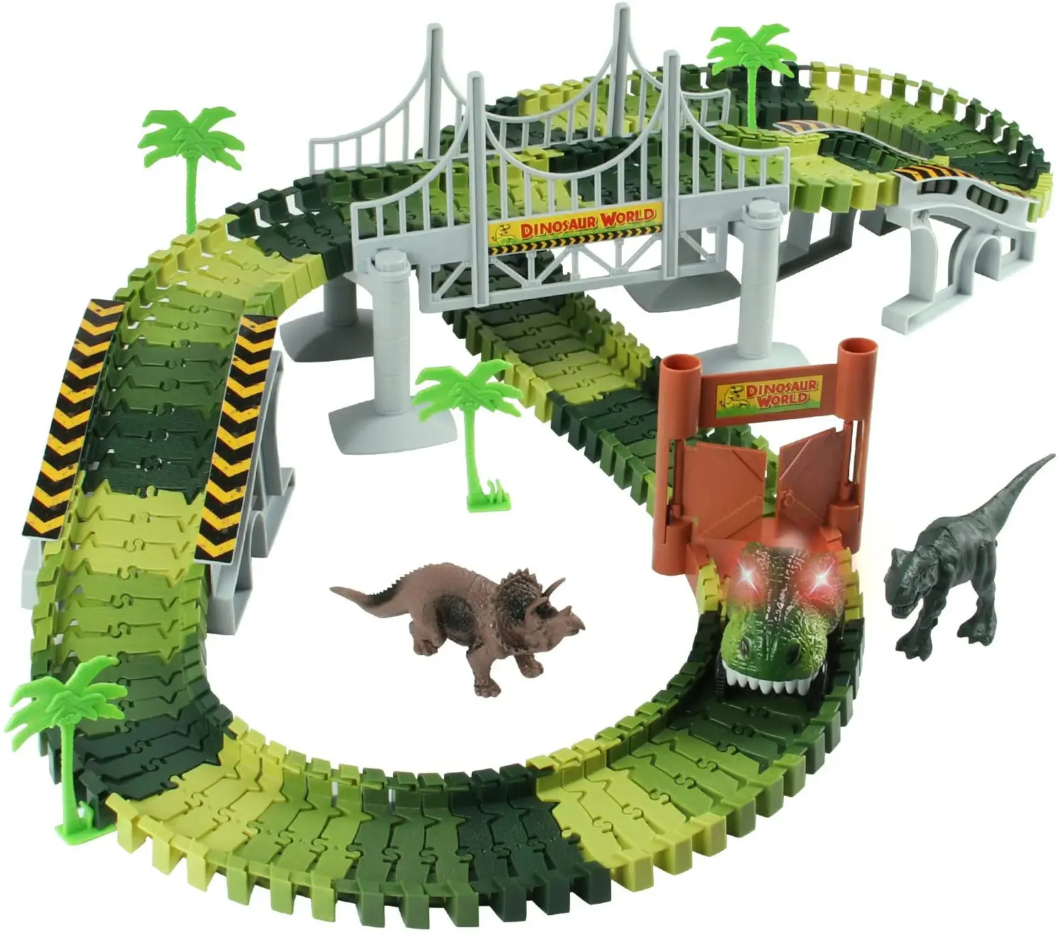 Details about   Lydaz Race Track Dinosaur World Bridge Create Road 142 Piece Toy Car & Flexible 
