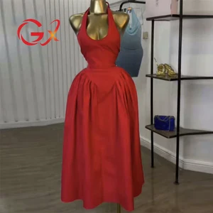 GX5022 Fashion Summer Clothing Boutique Halter Deep V-Neck Maxi Dresses Elegant Causal Backless Long Dress