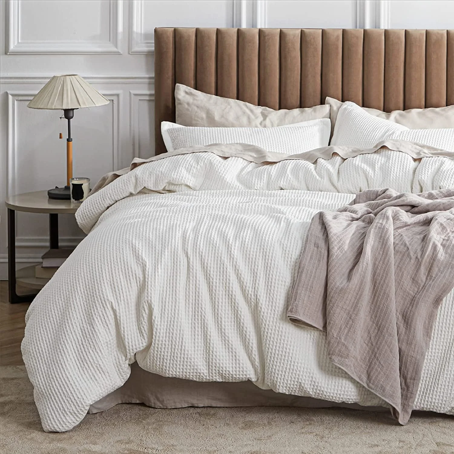 Best Selling Factory Wholesale OEM 100% Egyptian Cotton 300tc Plain Waffle Hotel Bedding Set