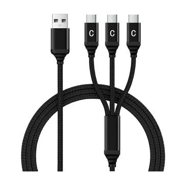 Factory Price Top sales Custom logo USB A to 3 ports Type C 3A large current USB C Charging Cable with transmission