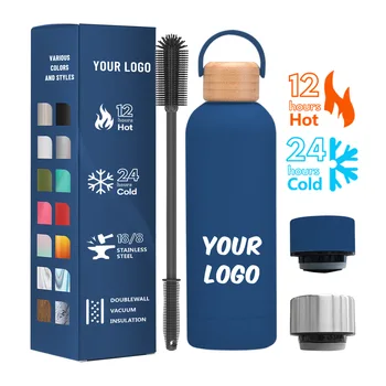 Bpa Free Rubber Touch Bottle Drink Water Thermos Vacuum Insulated Narrow Mouth Stainless Steel Water Bottle