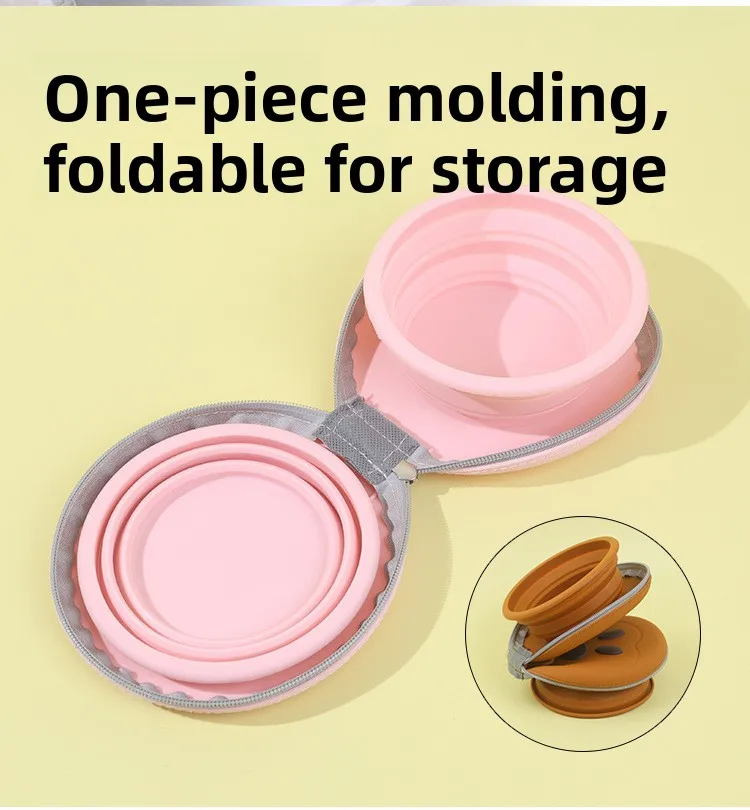 Pet Carrying Outdoor Portable Dog Food & Water Double Folding Silicone Bowl-Lightweight Durable Food Grade Material details