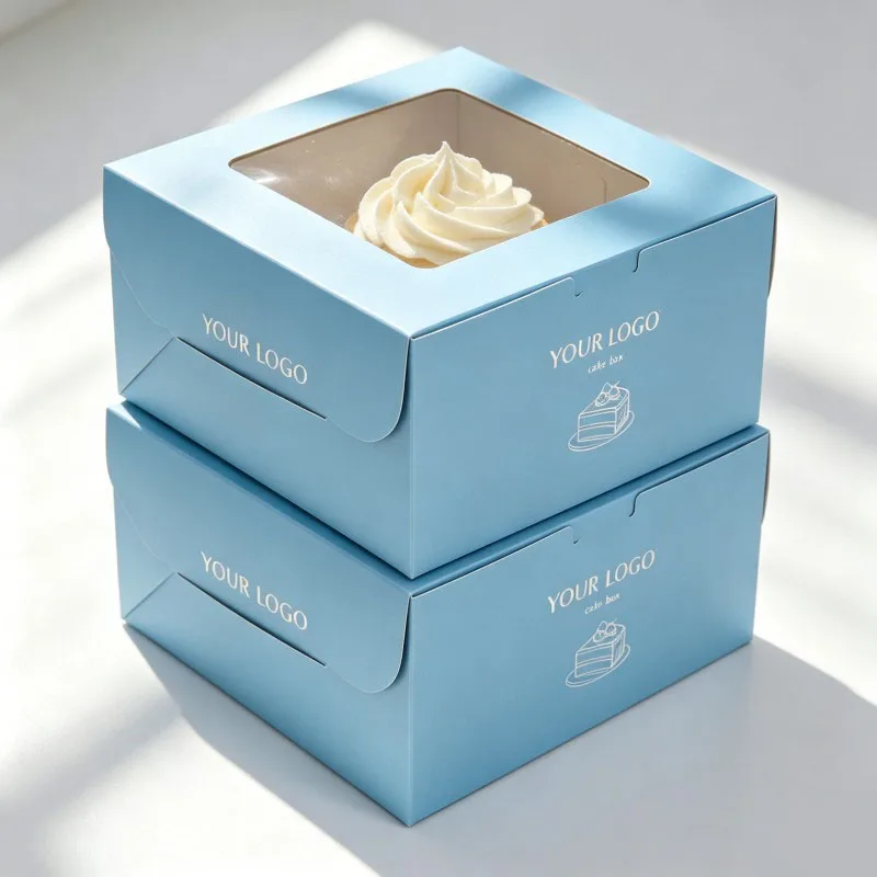 Mini søtpakkeboks med egendesign i soya-blekk og gjennomsiktig vindu, høye kakebokser med klart vindu og håndtak, boks for bursdagskake