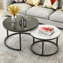 Nordic Style Modern Coffee Table with Imitation Marble Iron Creative Living Room Tea Table Small Apartment Wooden Material