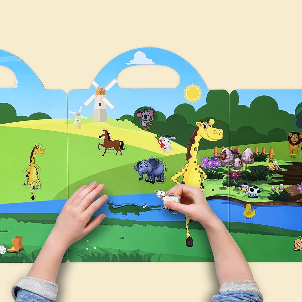 Reusable Sticker Books for Kids Animals Dinosaur a Fairy Tales Sticker Activity Quiet Busy Books