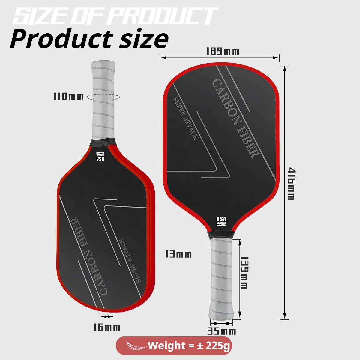 Wholesale Usapa Approved Ben Johns CFS 16mm Paddle Racket T700 Raw Carbon Fiber Thermoformed PickleBall Paddle details