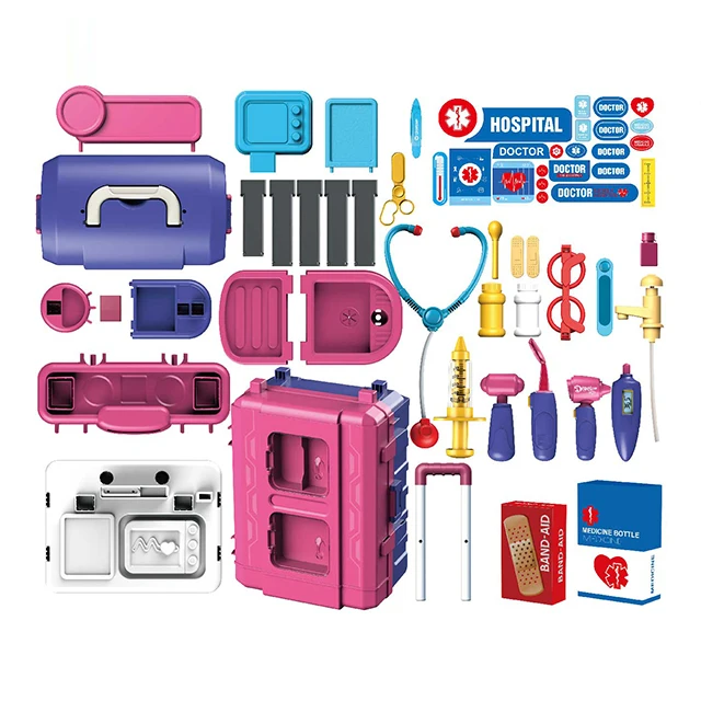 3 In 1 Medical Tool Tie Rod Box Toys Children Doctor Role Play Equipment Appliance Tools Plastic Suitcase