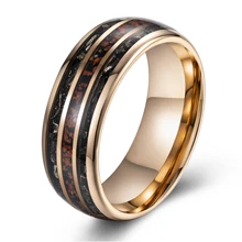 RTS Custom Wedding Band Rose Gold Tungsten Carbide Ring With Meteorite Dinosaur Bone Inlay