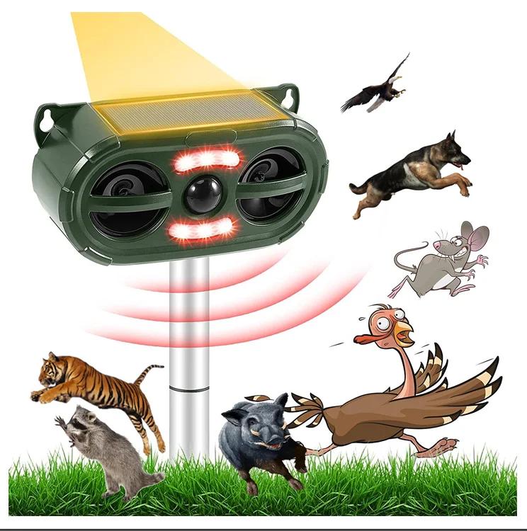 SAIJZEK.Hot Sale Outdoor IP66 Waterproof Environment-friendly Ultrasonic Solar Animal Repeller to Drives Cats,Dogs, Squirrels