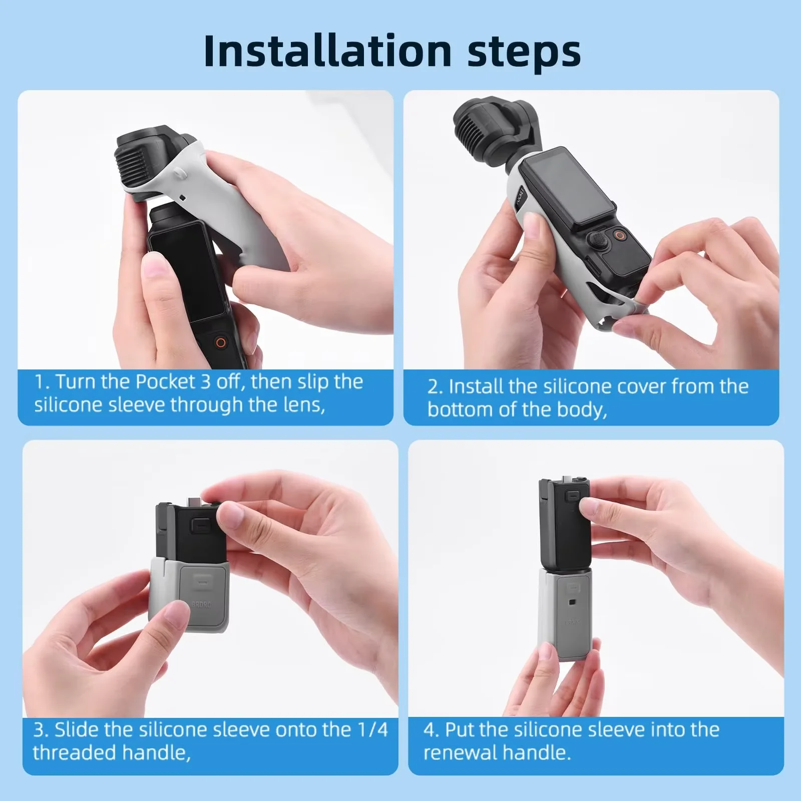 product laudtec for dji osmo pocket 3 silicone protective case lens screen cover shockproof hand strap sports camera accessory sjk1083-7